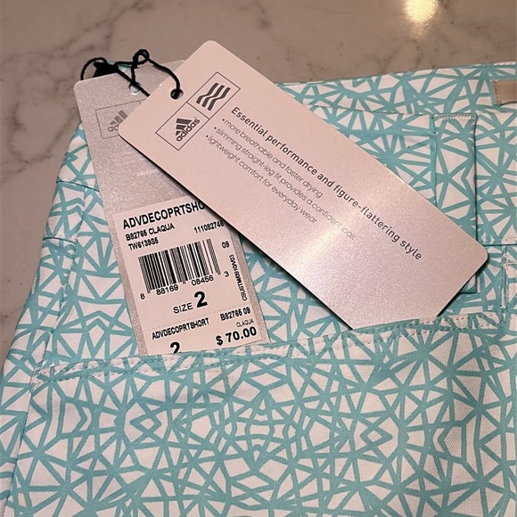 NWT Adidas Advanced Deco Print Aqua White High Rise Golf Shorts Sz 2 - Picture 3 of 5